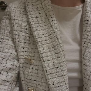 Rachel Zoe White Blazer with Textured Tweed Design